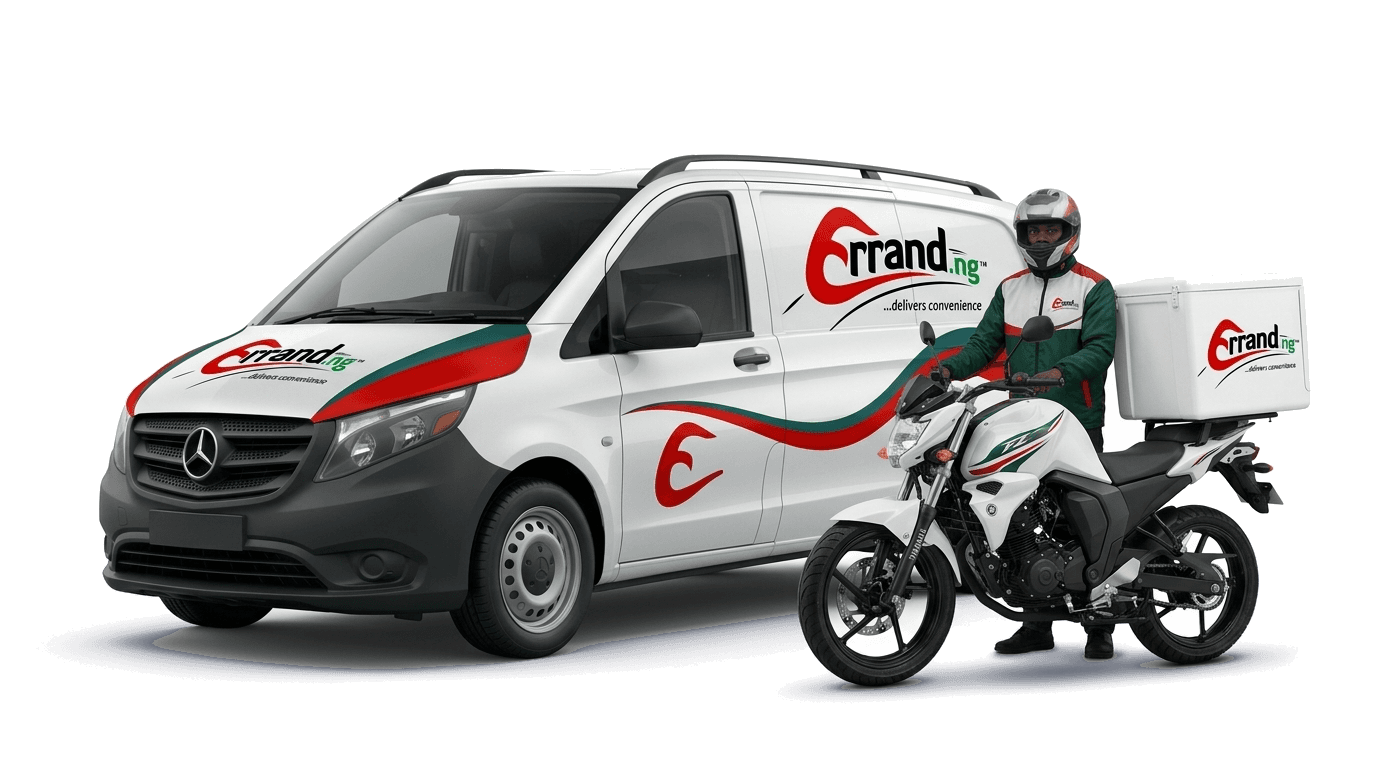 Errand.ng Branded Commercial Delivery Van, Dispatch Bike, and Courier Rider Fleet